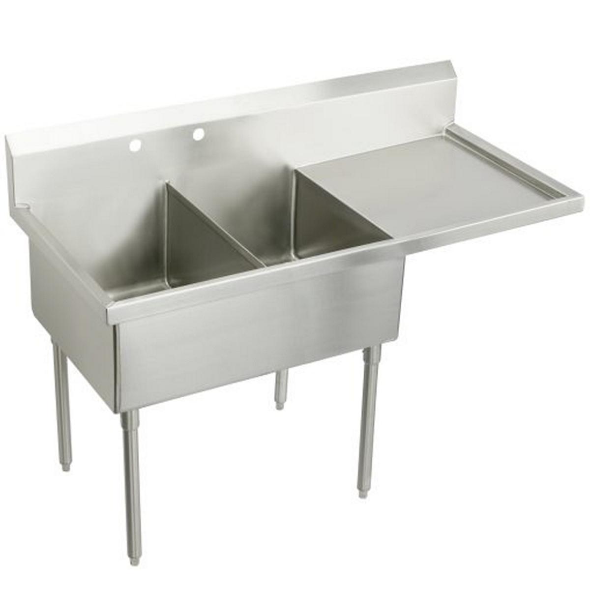 Just Manufacturing NSFB260-24R-2-J Stainless Steel 85-1/2" x 27-1/2" x 14" Floor Mount Double 2-Hole Scullery Sink w/R Drainboard Coved Corners