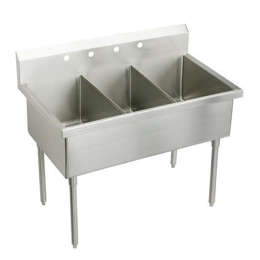 Stainless Steel 48" x 27-1/2" x 14" Floor Mount Triple 4-Hole Scullery Sink w/coved corners