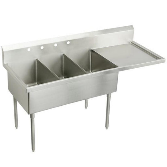 Just Manufacturing NSFB372-24R-2-J Stainless Steel 97-1/2" x 27-1/2" x 14" Floor Mount Triple 2-Hole Scullery Sink w/Coved Corners