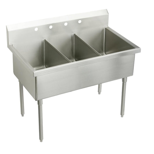Stainless Steel 75" x 27-1/2" x 14" Floor Mount Triple 4-Hole Scullery Sink w/coved corners