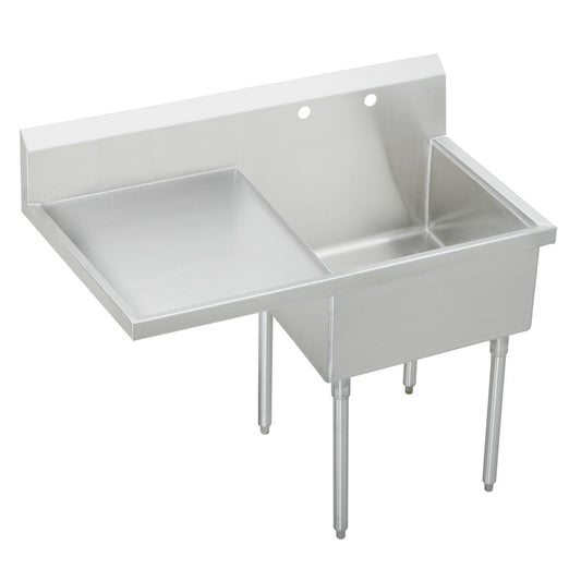 Just Manufacturing SB124-24L-0-J Stainless Steel 49-1/2" x 27-1/2" x 14" Floor Mount Single Compartment 0-Hole Scullery Sink w/Left Drainboard