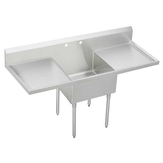 Just Manufacturing SB124-24RL-2-J Stainless Steel 72" x 27-1/2" x 14" Floor Mount Single Compartment 2-Hole Scullery Sink w/L&R Drainboards