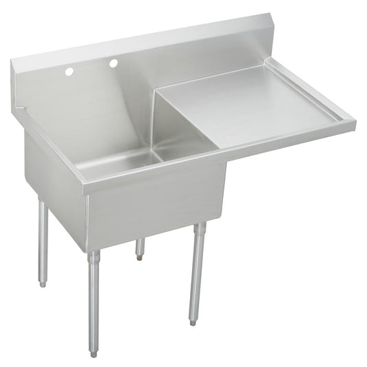 Just Manufacturing SB124-24R-2-J Stainless Steel 49-1/2" x 27-1/2" x 14" Floor Mount Single Compartment 2-Hole Scullery Sink w/Right Drainboard