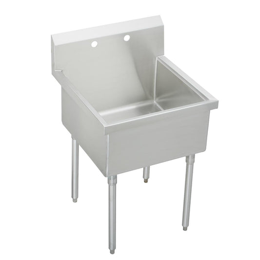 Just Manufacturing SB124-2-J Stainless Steel 27" x 27-1/2" x 14" Floor Mount Single Compartment 2-Hole Scullery Sink