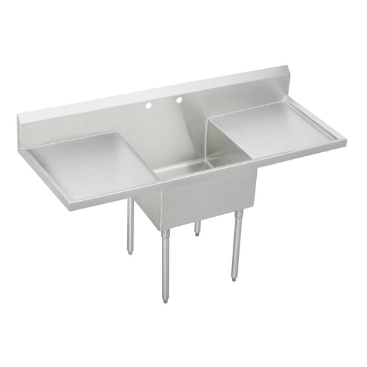 Just Manufacturing SB130-24RL-2-J Stainless Steel 78" x 27-1/2" x 14" Floor Mount Single Compartment 2-Hole Scullery Sink w/L&R Drainboards