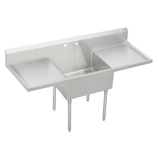 Just Manufacturing SB136-24RL-2-J Stainless Steel 84" x 27-1/2" x 14" Floor Mount Single Compartment 2-Hole Scullery Sink w/L&R Drainboards