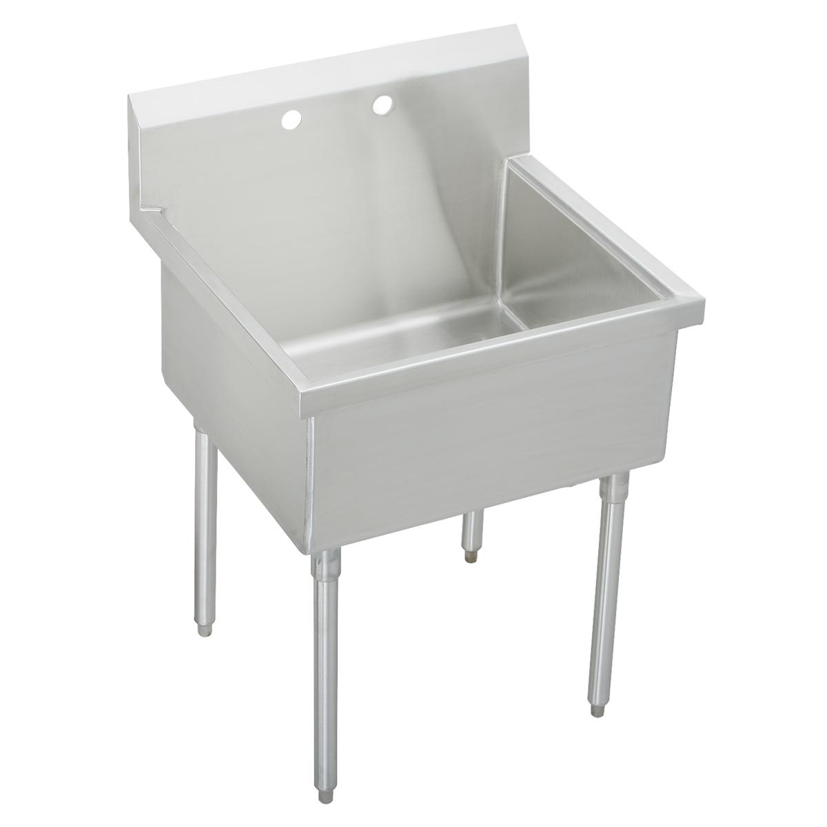 Just Manufacturing SB136-2-SD-J Stainless Steel 84" x 27-1/2" x 14" Floor Mount Single Compartment 2-Hole Scullery Sink w/Drainboard Kit