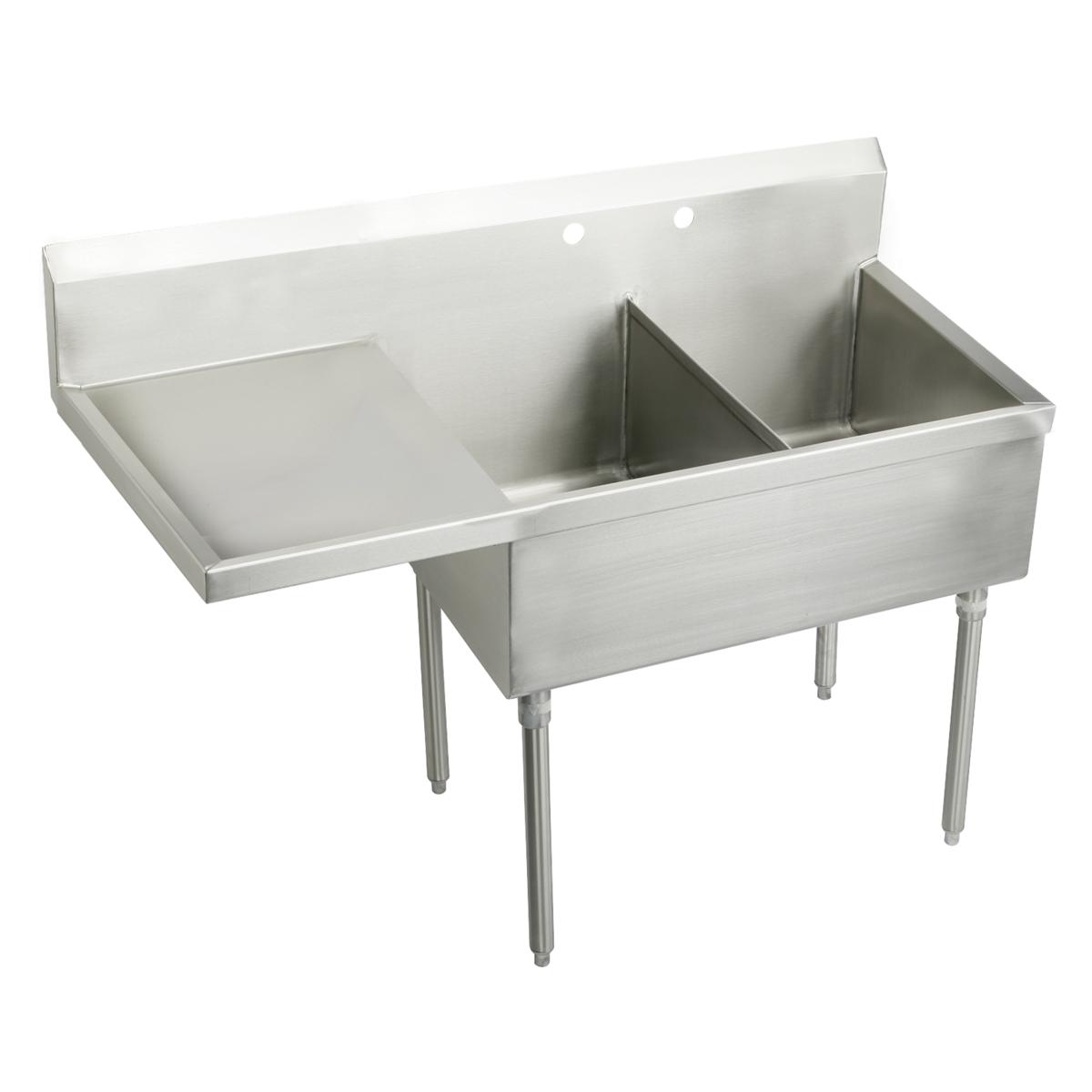 Just Manufacturing SB230-24L-2-J Stainless Steel 55-1/2" x 27-1/2" x 14" Floor Mount Double Compartment 2-Hole Scullery Sink w/Left Drainboard