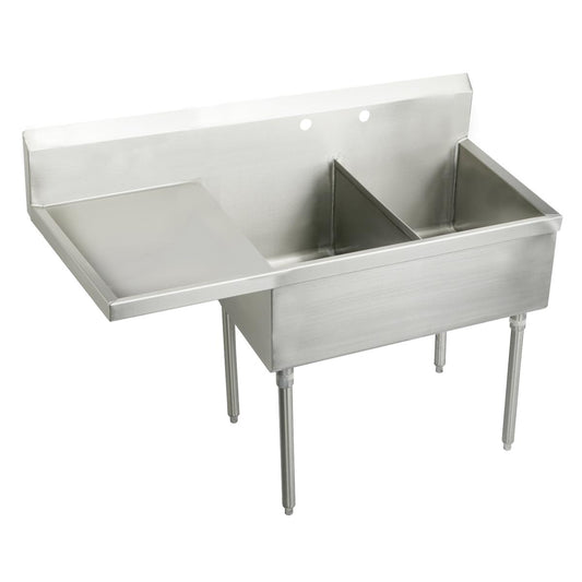Just Manufacturing SB230-24L-2-J Stainless Steel 55-1/2" x 27-1/2" x 14" Floor Mount Double Compartment 2-Hole Scullery Sink w/Left Drainboard