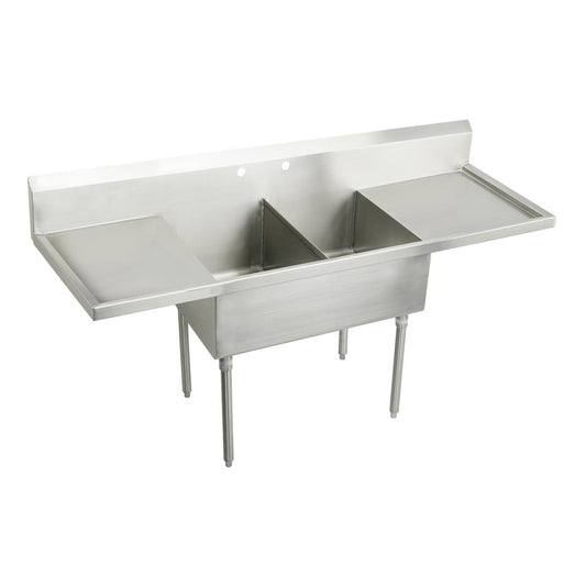 Just Manufacturing SB230-24RL-2-2-J Stainless Steel 78" x 27-1/2" x 14" Floor Mount Double Compartment 4-Hole Scullery Sink w/L&R Drainboards