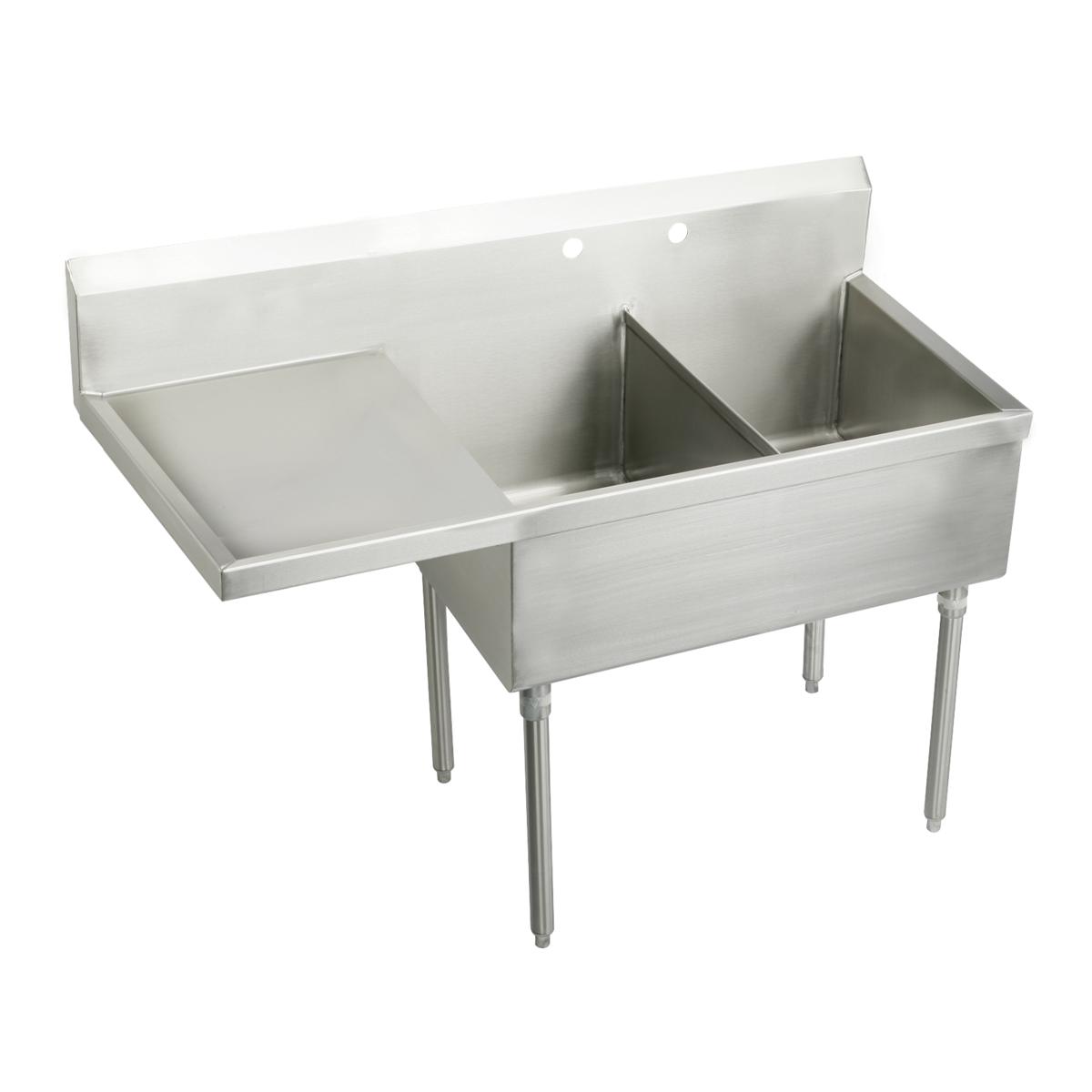 Just Manufacturing SB236-24L-2-J Stainless Steel 61-1/2" x 27-1/2" x 14" Floor Mount Double Compartment 2-Hole Scullery Sink w/Left Drainboard