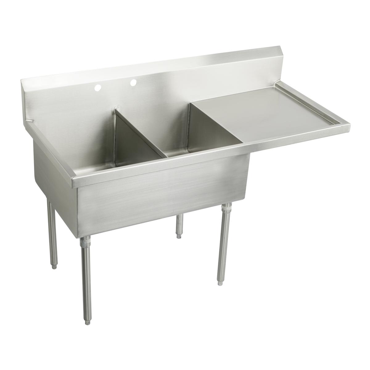Just Manufacturing SB236-24R-2-J Stainless Steel 61-1/2" x 27-1/2" x 14" Floor Mount Double Compartment 2-Hole Scullery Sink w/Right Drainboard