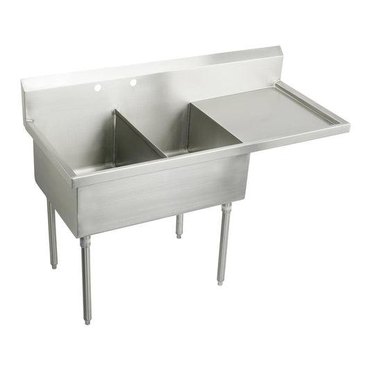 Just Manufacturing SB236-24R-2-J Stainless Steel 61-1/2" x 27-1/2" x 14" Floor Mount Double Compartment 2-Hole Scullery Sink w/Right Drainboard