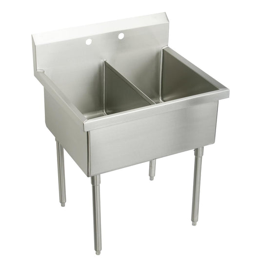 Just Manufacturing SB236-2-J Stainless Steel 39" x 27-1/2" x 14" Floor Mount Double Compartment 2-Hole Scullery Sink
