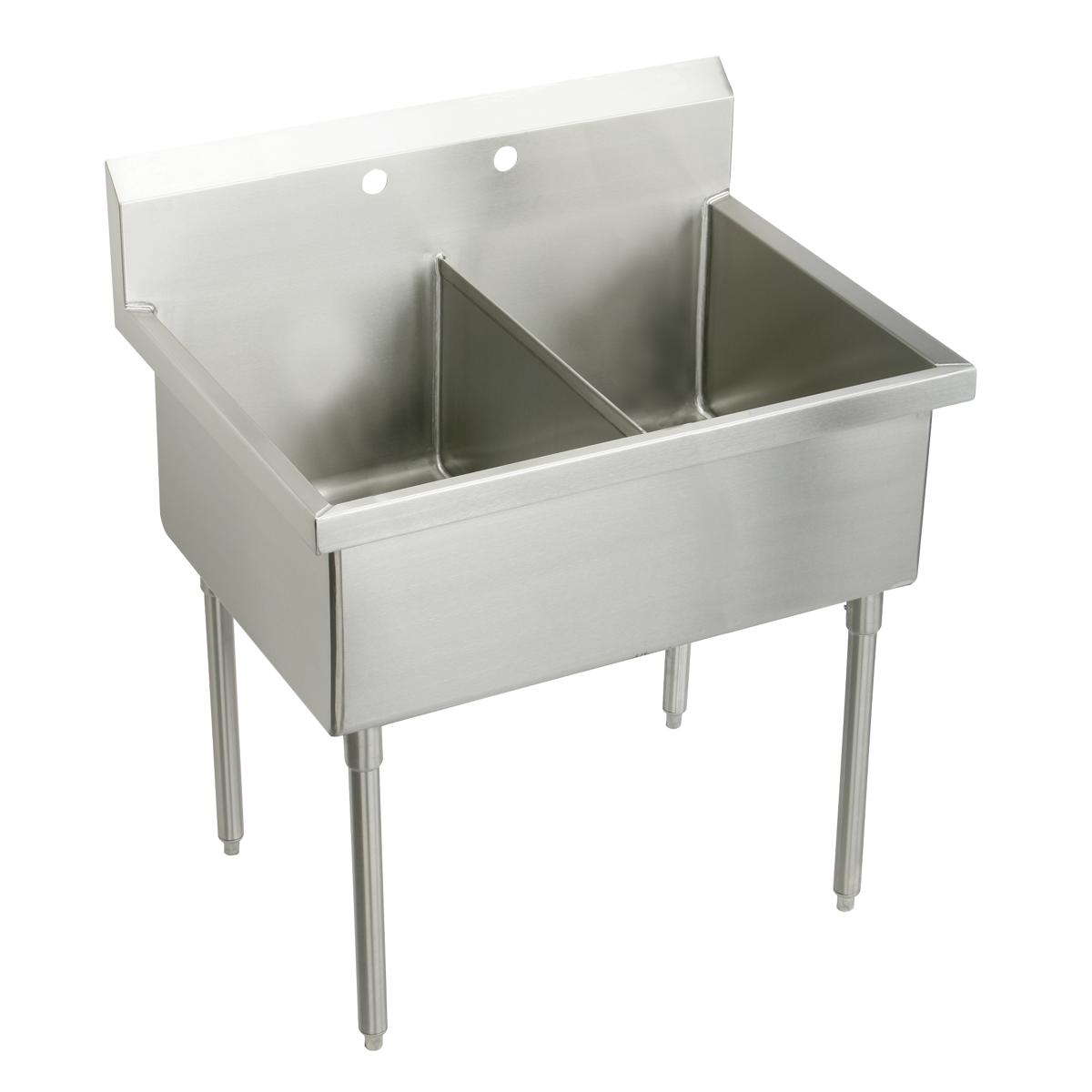 Just Manufacturing SB242-0-J Stainless Steel 45" x 27-1/2" x 14" Floor Mount Double Compartment 0-Hole Scullery Sink