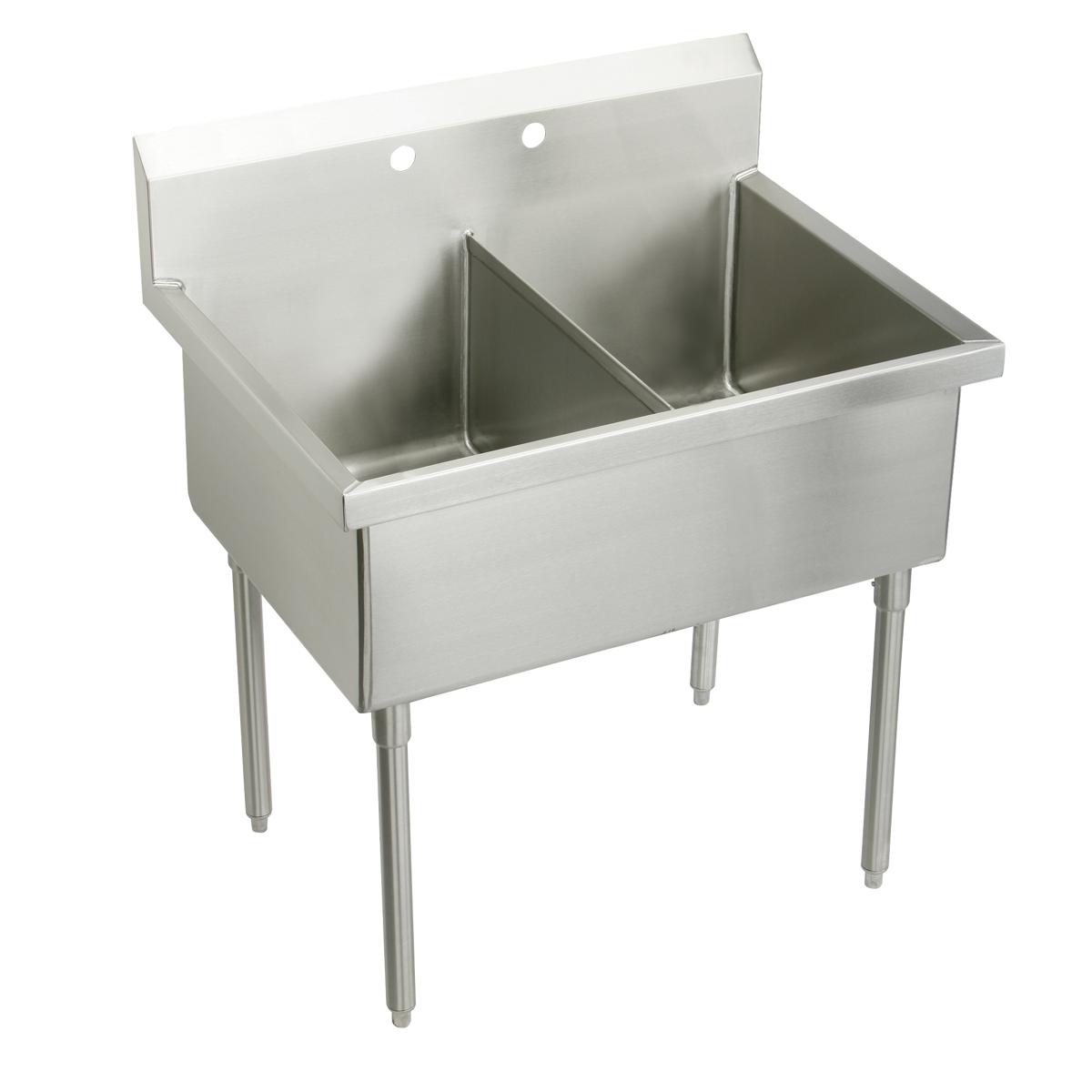 Just Manufacturing SB248-2-2-SD-J Stainless Steel 51" x 27-1/2" x 14" Floor Mount Double Compartment 4-Hole Scullery Sink Kit