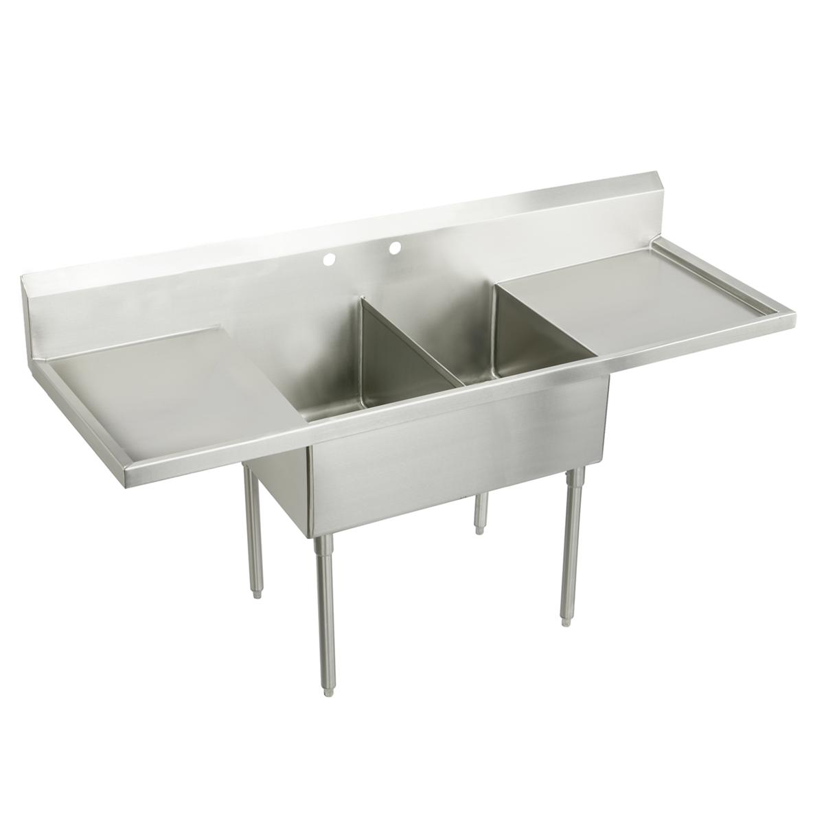 Just Manufacturing SB254-24RL-0-J Stainless Steel 102" x 27-1/2" x 14" Floor Mount Double Compartment 0-Hole Scullery Sink w/L&R Drainboards