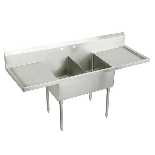 Just Manufacturing SB254-24RL-2-J Stainless Steel 102" x 27-1/2" x 14" Floor Mount Double Compartment 2-Hole Scullery Sink w/L&R Drainboards