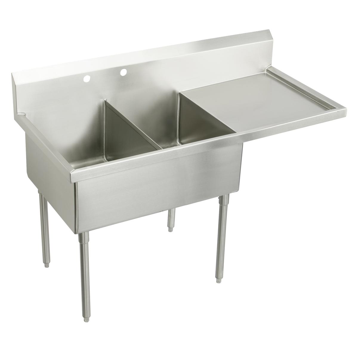 Just Manufacturing SB254-24R-2-J Stainless Steel 79-1/2" x 27-1/2" x 14" Floor Mount Double Compartment 2-Hole Scullery Sink w/Right Drainboard