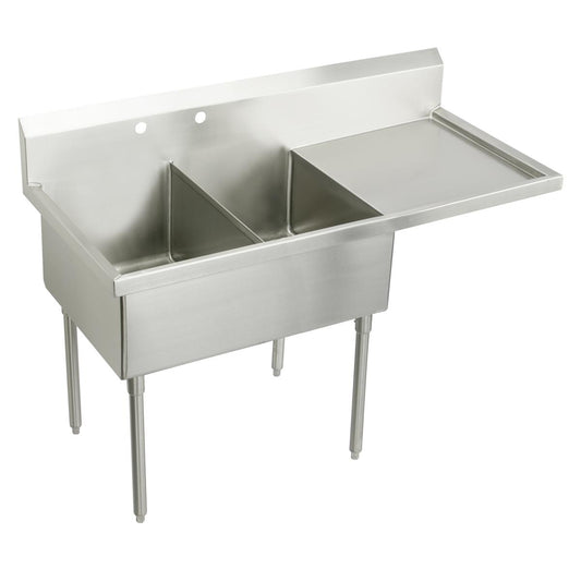Just Manufacturing SB254-24R-2-J Stainless Steel 79-1/2" x 27-1/2" x 14" Floor Mount Double Compartment 2-Hole Scullery Sink w/Right Drainboard