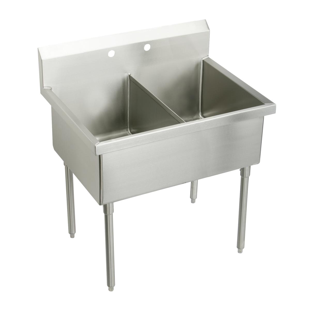 Just Manufacturing SB254-2-J Stainless Steel 57" x 27-1/2" x 14" Floor Mount Double Compartment 2-Hole Scullery Sink