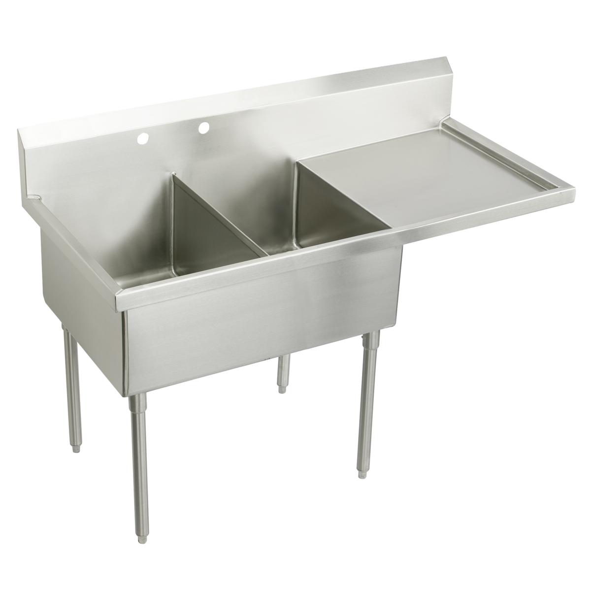 Just Manufacturing SB260-24R-2-2-J Stainless Steel 85-1/2" x 27-1/2" x 14" Floor Mount Double Compartment 4-Hole Scullery Sink w/Right Drainboard