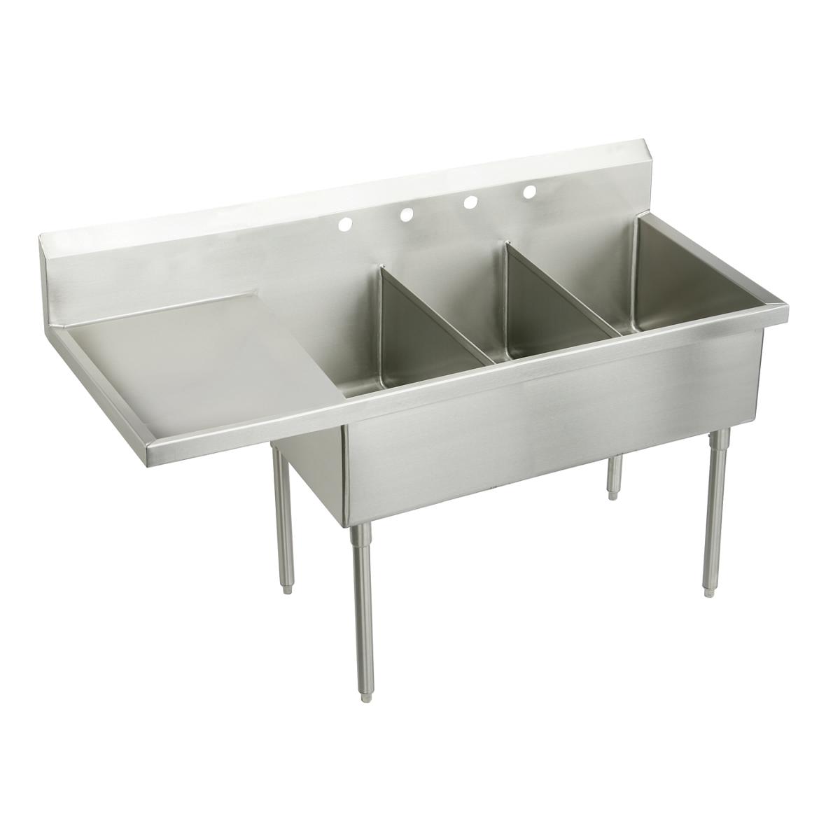 Just Manufacturing SB345-24L-2-J Stainless Steel 70-1/2" x 27-1/2" x 14" Floor Mount Triple Compartment 2-Hole Scullery Sink w/Left Drainboard