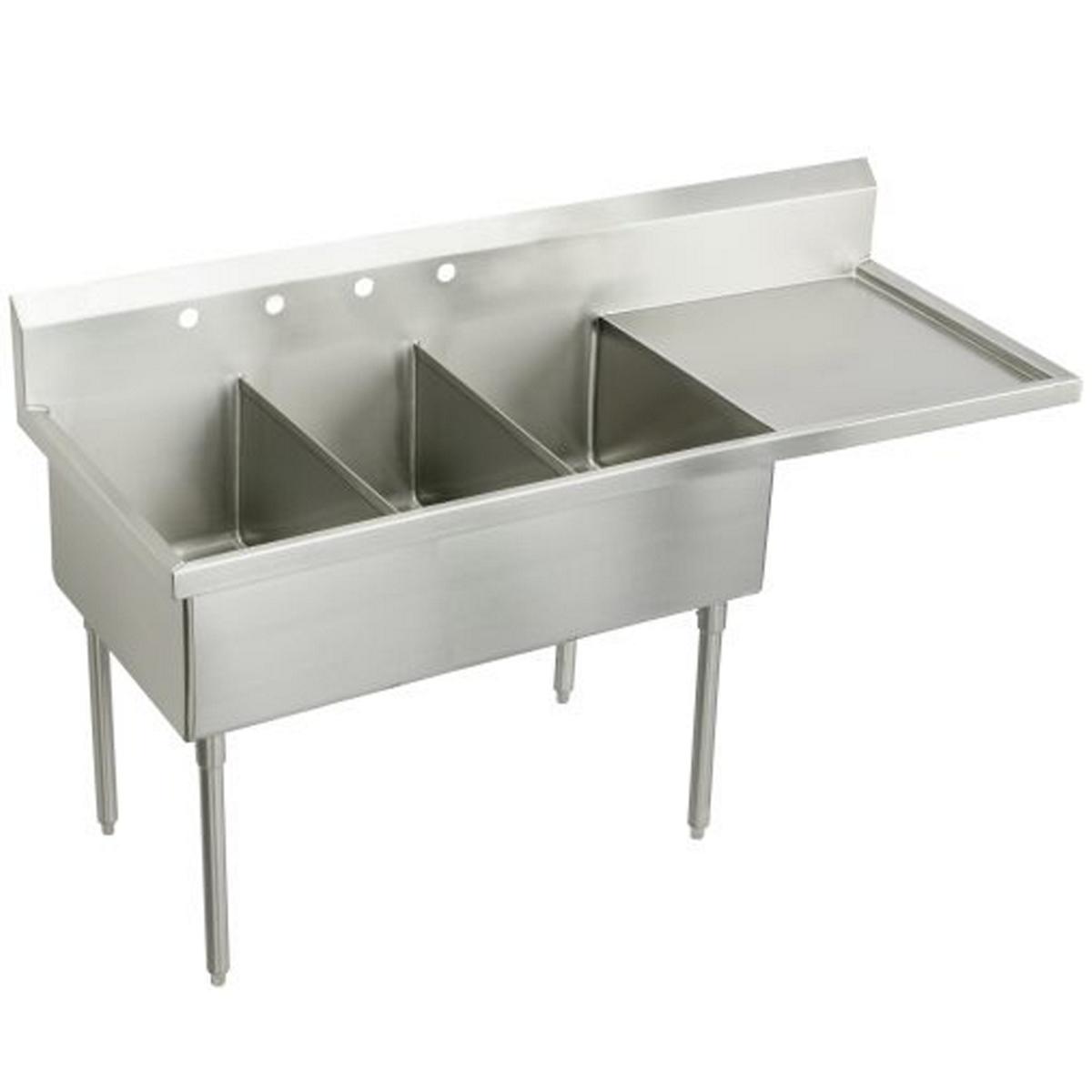 Just Manufacturing SB345-24R-2-2-J Stainless Steel 70-1/2" x 27-1/2" x 14" Floor Mount Triple Compartment 4-Hole Scullery Sink w/Drainboard