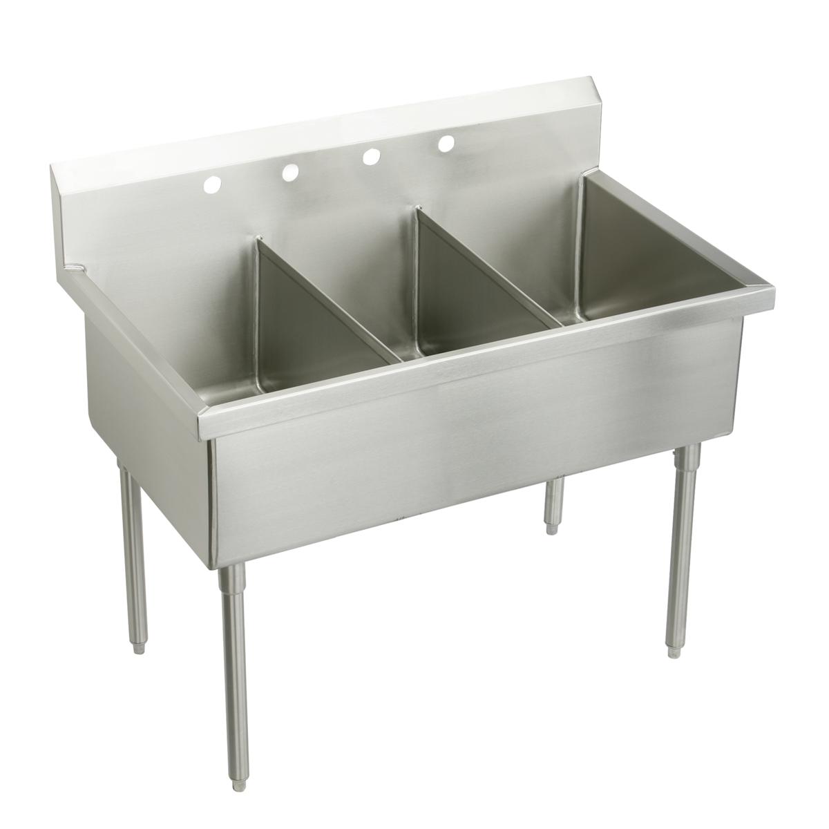 Just Manufacturing SB345-2-2-J Stainless Steel 48" x 27-1/2" x 14" Floor Mount Triple Compartment 4-Hole Scullery Sink