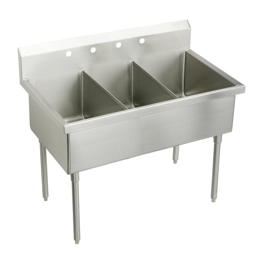 Just Manufacturing SB360-2-2-J Stainless Steel 63" x 27-1/2" x 14" Floor Mount Triple Compartment 4-Hole Scullery Sink