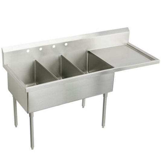 Just Manufacturing SB372-24R-2-J Stainless Steel 97-1/2" x 27-1/2" x 14" Floor Mount Triple Compartment 2-Hole Scullery Sink w/Drainboard