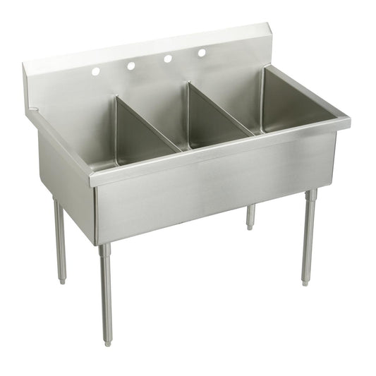 Just Manufacturing SB372-2-2-J Stainless Steel 75" x 27-1/2" x 14" Floor Mount Triple Compartment 4-Hole Scullery Sink