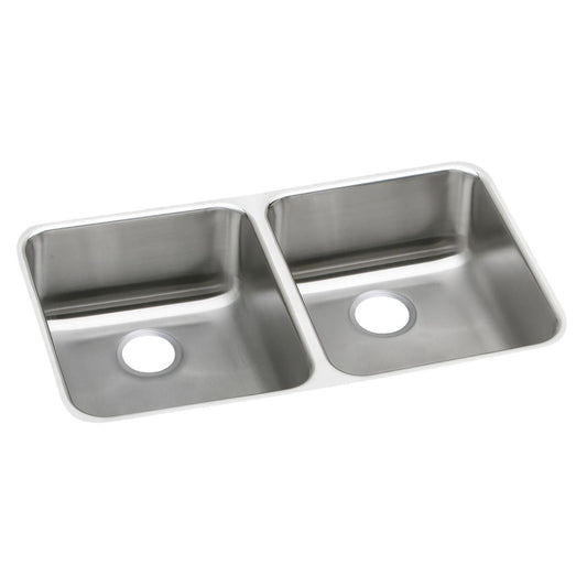 Just Manufacturing UDADA1632A55-J Stainless Steel 31-3/4" x 16-1/2" x 5-3/8" Equal Double Bowl Undermount ADA Sink
